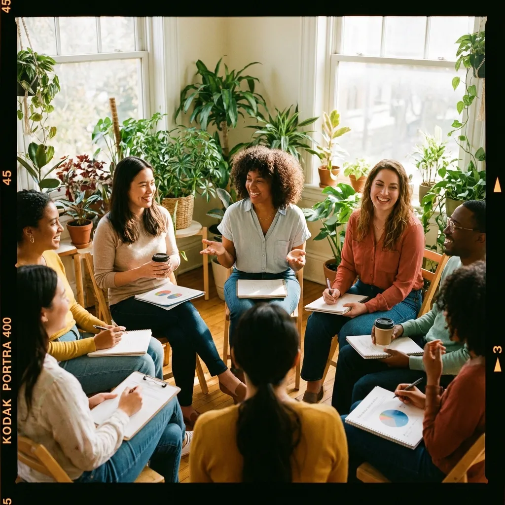 Diverse team of mental health professionals and volunteers collaborating