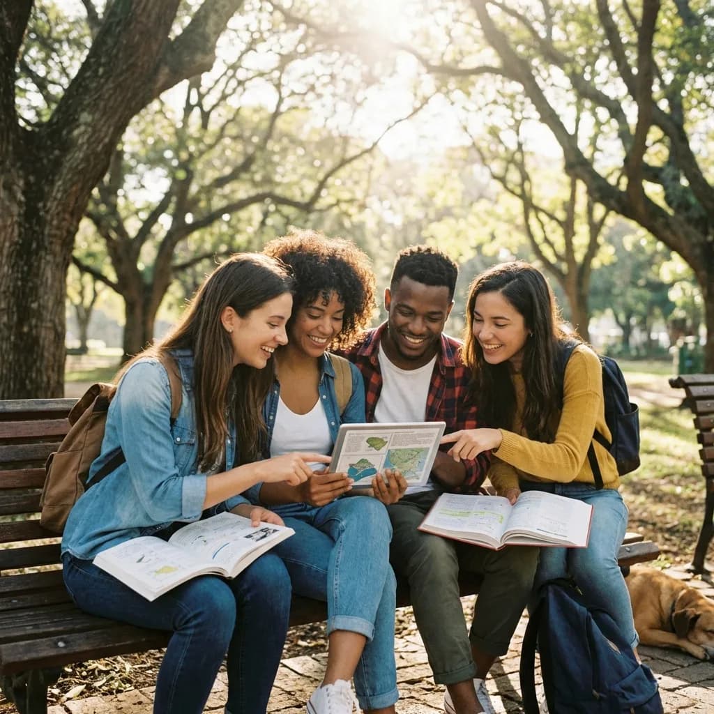 Group of friends sharing educational resources
